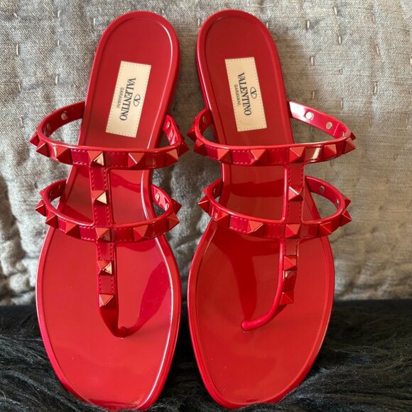 Valentino Garavani Rockstud Jelly Thong Sandals Red Size 37 - Picture 2 of 10